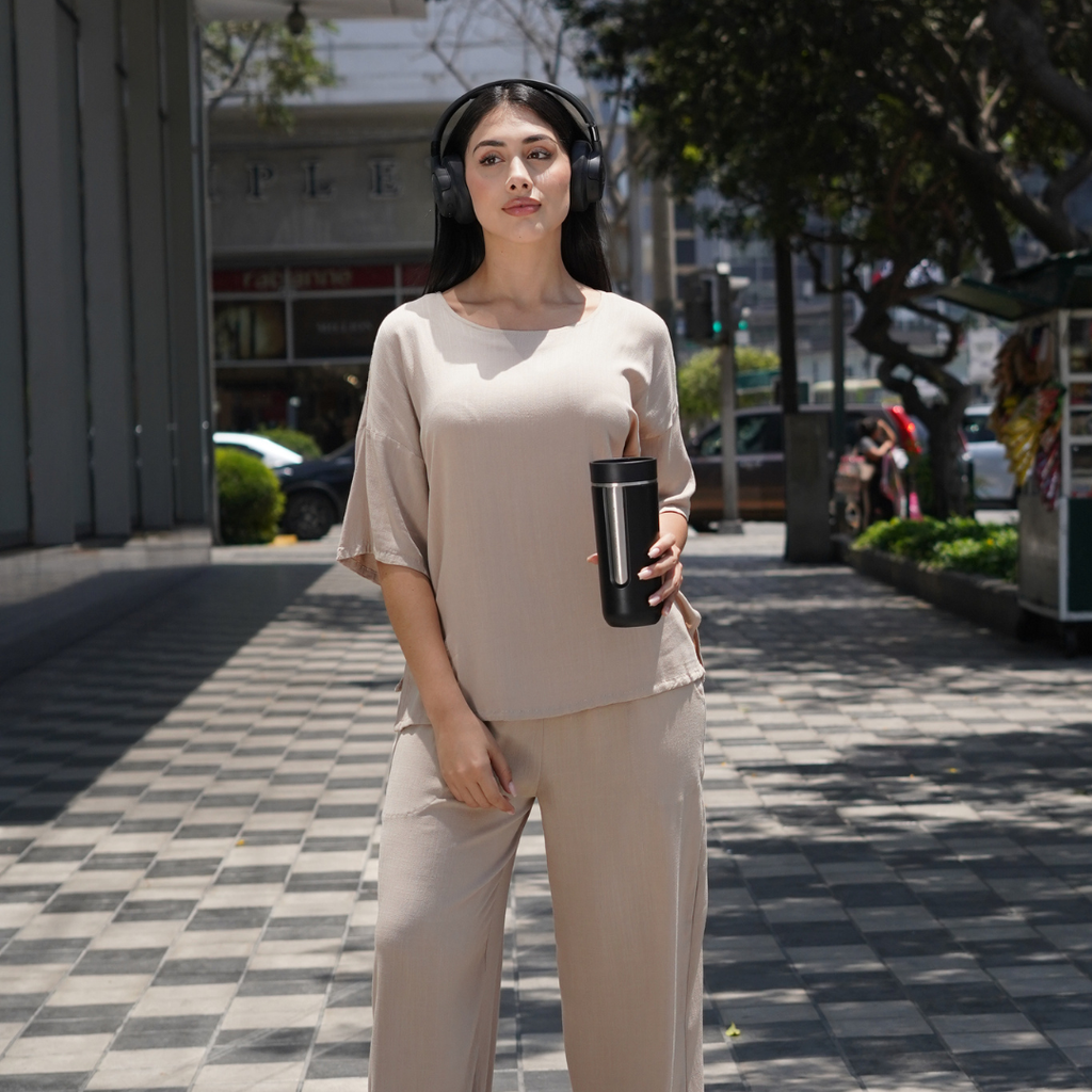 Conjunto Deportivo Mujer OPT OD129 Beige Completo | Lino