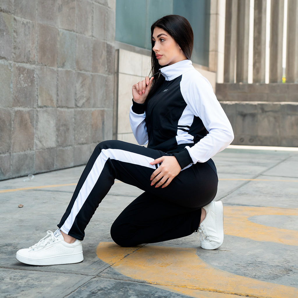 Deportivo Buzo Negro Mujer Buzo Conjunto Mujer Deportivo OPT OD97 Negro Blanco