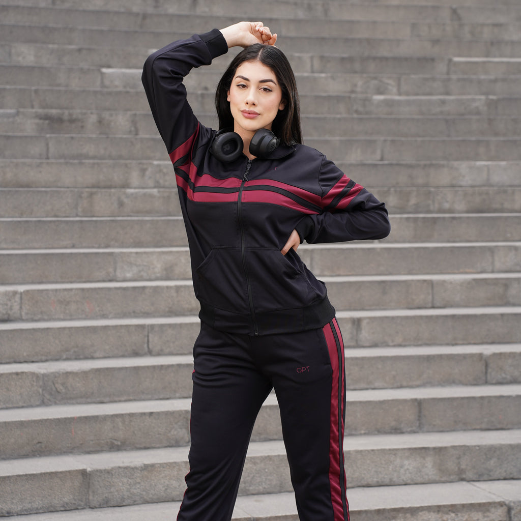 Buzo Conjunto Mujer Deportivo OPT OD126 Negro / Granate